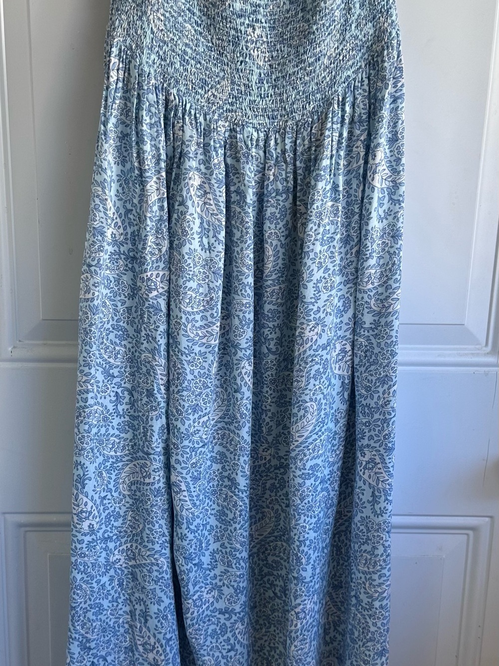 Light Blue Printed elastic top  Strapless Maxi Skirt